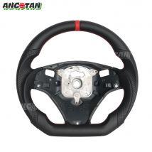 Leather Steering Wheel For BMW E90 E92 E93 M3 328i 335i 135i E60 Steering Wheel Flat Bottom Red Stripe Car Accessories 2005-2012