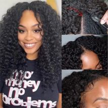 Kinky Curly Human Hair V Part Wigs Malaysia Machine Made 180% Density for Black Women Natural Color Kinky Curly Human Hair Wigs