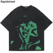 Vintage Punk Männer Oversize T-shirt Streetwear HipHop Abstrakte Grafik Druck Distressed T Shirt Harajuku Gothic Lose T Tops