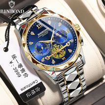 BINBOND Luxus Mann Armbanduhr Wasserdicht Leucht Chronograph Uhr für Männer Edelstahl männer Quarz Uhren Reloj Hombre