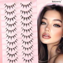 10 Paar künstliche Cartoon-Wimpern mit natürlichem, langem und spitzem, transparentem Stiel SHM-10-6