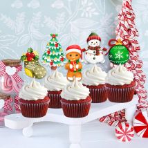 24pcs Weihnachten Cupcake Topper Karton Santa Claus Schneemann Pinguin Topper für Noel Weihnachten Party DIY Kuchen Dekoration Lieferungen