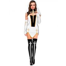 Virgin Mary Sexy Nun Costume Adult Women Cosplay Dress With Black Hood For Halloween Sister Cosplay Party Costume Nun Outfits