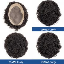 15 mm lockiges Toupet Mono & NPU Langlebige männliche Haarprothese Atmungsaktives 100 % Echthaar Handgefertigtes Haarsystem für Männer mit Knoten