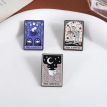 The Coffee Tarot Card Enamel Pins Skull Skeleton Hand Cute Cat Paw Moon Phases Brooch Lapel Badge Jewelry Gifts for Coffee Lover