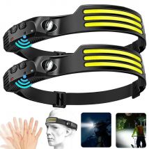 Lampada frontale con sensore LED Batteria incorporata da 1200 mAh Torcia frontale ricaricabile USB Faro da pesca da campeggio impermeabile esterno