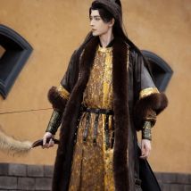 Winter Hanfu Männer Ledermantel mit goldener Robe chinesische Vintage Hanfu Karneval Cosplay Kostüm Tang Anzug Hanfu plus Größe xl