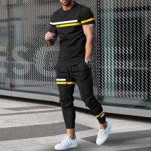 Herren T-Shirt Trainingsanzug 2-teiliges Set Kurzarm Sportbekleidung Anzüge Mode Herrenbekleidung Hosen Lässige O-Ausschnitt Tops Hosenanzüge