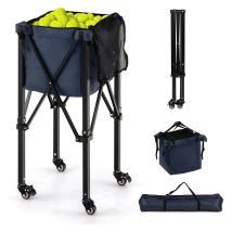 Carrello per palline da tennis pieghevole, cestino per palline da tennis leggero con ruote, tasca laterale e borsa per il trasporto, palline in alluminio portatili