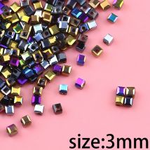 Galwaniczne austriackie kwadratowe kolorowe koraliki kryształowe 3mm/100 sztuk kryształowe fasetowane koraliki biżuteria DIY bransoletka akcesoria naszyjnikowe