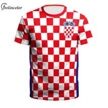 Kroatien Männer T-Shirts Mode 18 Fußball Rundhals-T-Shirts rot weiß Gitter Fußball Tops Trikots Sommer lässig Unisex-Kleidung