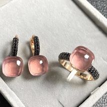 2 Teile/satz 10,6mm Klassische Ring Ohrringe Set Inlay Schwarz Zirkon Gun Schwarz Überzogene Quadratische Kristall Schmuck Set Nudo Tropfen ohrringe