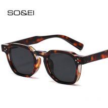 SO&EI Neue quadratische Sonnenbrille Damen Retro Nieten Herren Trendige Sonnenbrille UV400