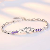 Neues Armband aus 925er Sterlingsilber mit lila Kristall-Zirkon-Herz für Damen, Grace Charm-Armband, Schmuck, Geschenk