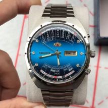 Automatyczny zegarek mechaniczny z obrotową, dużą tarczą, w pełni funkcjonalny, ze stali nierdzewnej, z funkcją czasu światowego, unisex, marki Orient.