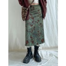 Harajuku Floral Print Long Skirt Vintage Low Rise Straight Midi Skirts for Women Autumn Basic All-match Skirts Ladies Y2k
