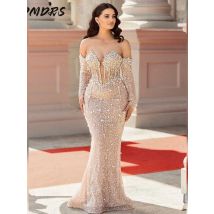 Elegantes Perlenbesetztes Hochzeitskleid Luxus 2026 Glänzende Kristalle Festliches Kleid Dubai Meerjungfrau Vestidos De Fieste