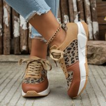Plateau-Sneaker für Damen, 2023, runde Zehen, niedrige Oberseite, Leoparden-Keilschuhe, Damen-Schnürschuhe, Socofy, lässige Sportschuhe, Größe 36–43