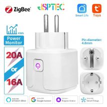 Tuya Zigbee Smart Plug 20A EU Smart Socket con funzione di temporizzazione del monitoraggio dell'alimentazione controllo vocale tramite Alexa Google Home scarn
