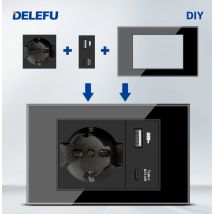 DELEFU Presa Italiana Lavagna FAI DA TE USB Tipo C Interruttore Campanello 45A 20A Tenda Telefono CAT5 TV HDMI SAT Smart Nero