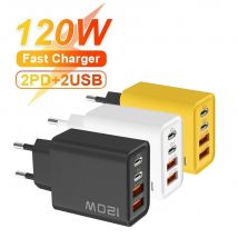 PD 120W USB C Charger 4 Ports Quick Charge 3.0 Type C USB Phone Charger Fast Charging Adapter for Samsung iPhone16 Xiaomi Huawei