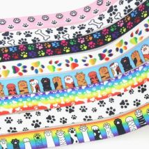 DHK 5/8'' 5yards Dog Cat Paw Bone Printed Fold Elastic FOE Stretch Ribbon Hairbow Headwear Accessories Craft DIY Sewing C2006