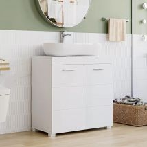 Lavabo Getone Sotto armadio Armadio Bianco Armadio bagno Per bagno, Con 2 Porte 2 Vassoi, Bianco, 60x31x60 cm