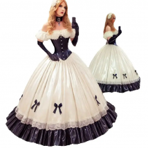 Sissy Maid Dress Black With White Off Shoulder Pvc Cosplay Evening Dress 2025 Gothic Lolita Prom Dress Birthday Party Customized