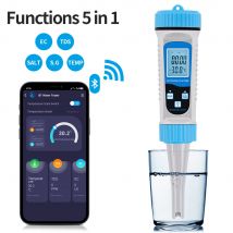 5-in-1-Bluetooth-Wasserqualitätstester TDS/S.G/Salzgehalt/Temp/EC-Messgerät für Hydrokultur-Aquarien, Pools, Wasserqualitätsdetektor