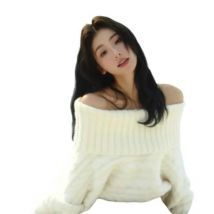 Slash Neck Knitted Sweaters Women Gentle Thicken Warm Slouchy American Style Party Casual Soft Sexy Girls Streetwear Jumper Chic