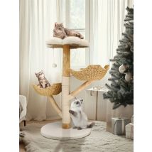 110cm Modern Cat Furniture Climbing Tree Solid Wood Activity Center with Scratching Post for Kitty