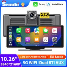 Srnubi 10.26 pollici 4K Dash Cam Wireless CarPlay Android Auto Cruscotto Auto DVR Registrazione Video Visione Notturna Navigazione GPS BT AUX