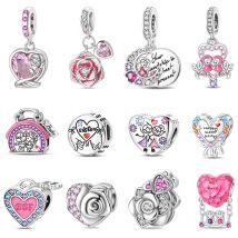 100 % 925 Sterling Silber Schwestern Beste Freunde Serie Charms Rosa Herz Rose Perlen Fit Qikaola Armband DIY Geburtstag Schmuck Geschenk