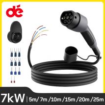 dé Cable de carga tipo 2 para vehículo eléctrico, Cable de repuesto para Wallbox, 7kW, 1 fase, 32A, 5m, 7m, 10m, 15m, 20m, 25m, TPU, 230V