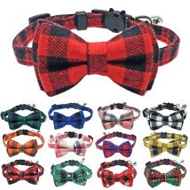 Pet Breakaway Cat Collar Bow and Bell Cute Plaid Christmas Red Elastic Regulowana obroża dla psa z szarfą Mały dzwonek dla kotów