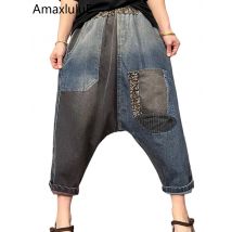 Amax luluE Sommer Frauen Chinesische Mode Patchwork Denim Kreuz Hosen Damen Freizeit Klassische Jeans Frauen Vintage Lose Hosen