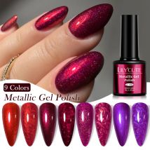 LILYCUTE 7 ml Metallic-Gel-Nagellack, schnell trocknend, funkelnder Glitzer, verchromt, roter Spiegeleffekt, Soak Off UV-LED-Nagelgel-Lack