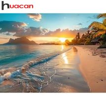 Huacan New Arrivals Beach Sunset Landscape Diamond Painting 5D DIY Full Drill Mosaic Rhinestones Painting Decorative Paintings