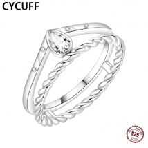 CYCUFF 2025 Neuer 925er Sterlingsilber-Zirkon-V-förmiger geschlossener Ring, geeignet für Persönlichkeit, Frauen-Fingerring, modischer Geschenkschmuck