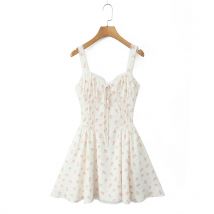 YENKYE Elegante Frauen Spitze Patchwork Blumen Druck Sling Mini Kleid Ärmel Niedrige Taille A-line Urlaub Party Kleider Sommer Robe