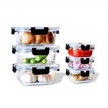 Set di contenitori per alimenti in vetro da 320/800 ml, frutta e verdura con coperchio sigillante nero, a prova di perdite, sicuro e portatile, senza BPA.