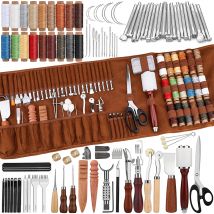 KRABALL Kit da lavoro in pelle Strumenti artigianali Forniture con filo da cucito Aghi curvi Scanalatrice per cucito Intaglio Punzonatura Stampaggio