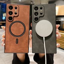 Custodia in Pelle con Ricarica Wireless per Samsung Galaxy S26 S25 S24 S23 S22 S21 Ultra Plus, Morbida, Magnetica, Compatibile MagSafe, con Copertura Completa per Fotocamera