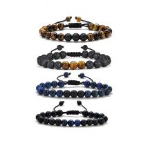New Tiger Eye Men Bracelet Gift 8mm Lava Black Onyx Braided Bracelet Handmade Jewelry BR1122