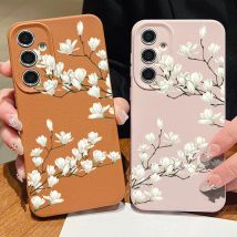 Hülle für Samsung Galaxy A17 A56 A55 A15 A53 A54 A35 A14 A16 A34 A36 5G Floral Flower Leder Textur Weiche Silikon Handyhülle