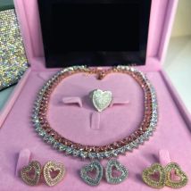 2025 neue Iced Out Luxus Herz Halskette Silber Farbe Bling 5A CZ 6mm Herzen Tennis Link Kette Choker schmuck Für Frauen Mode