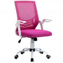 Vinsetto Silla Oficina con Reposabrazos Abatibles Soporte Lumbar Rosa y Blanco