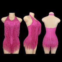 Sparkly strass frangia body donna brightclub Party Dance Costume Stage Wear sexynappa body Performance abbigliamento 7G