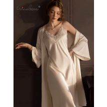 Winsleter, Sexy Straps-Nachtmantel-Set, rückenfreie Spitze für Damen, französisches Robe-Sling-Kleid mit 3/4-Ärmeln, Frühling 2025, S4D922CC
