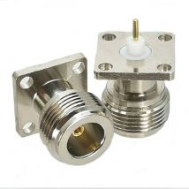 Connector N female Jack 4-holes flange PTFE solder cup Panel mount Straight